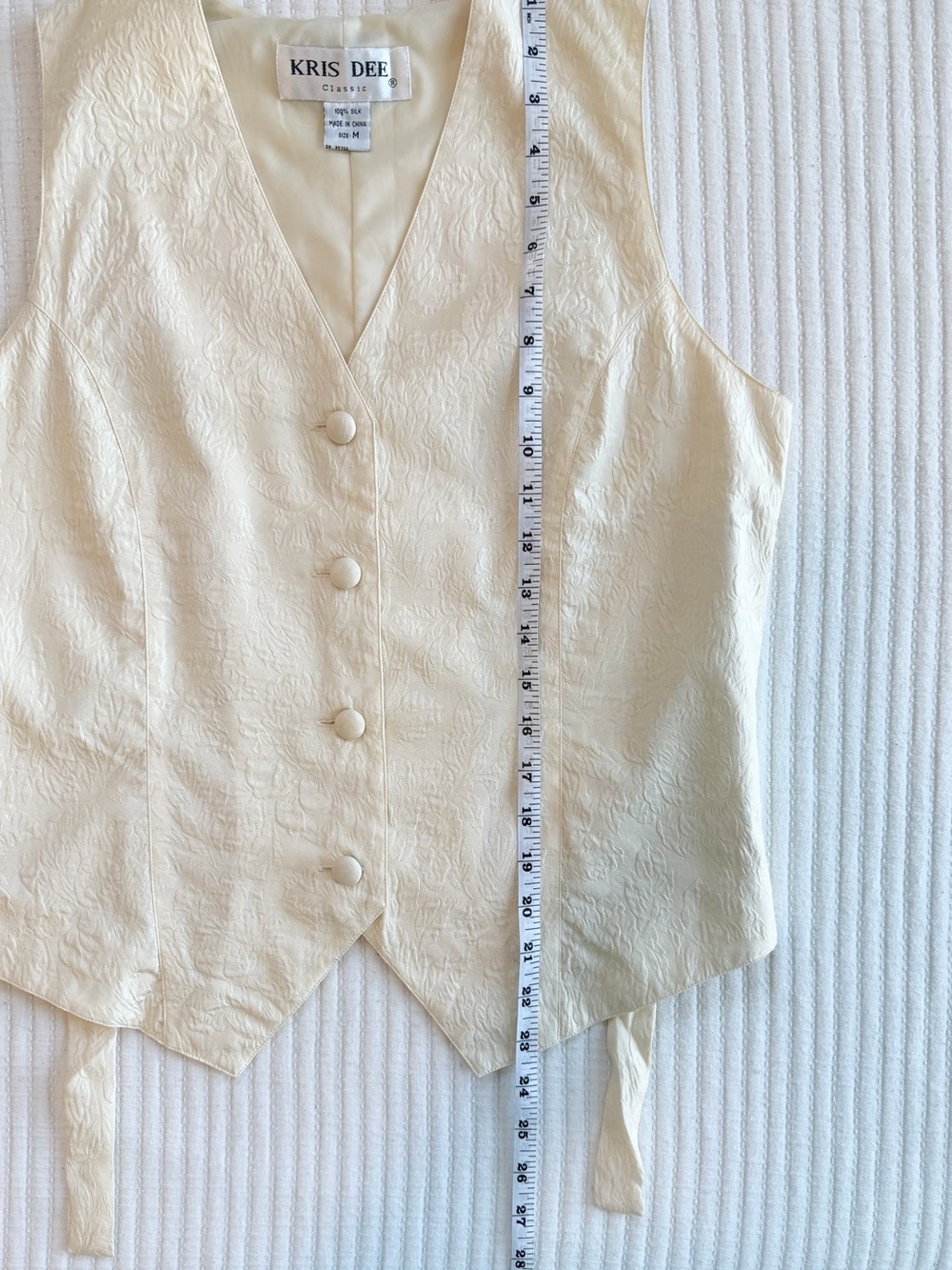 90’s Vintage 100% Silk Floral Jacquard Vest with Fabric Buttons and Tie Back - Picture 5 of 7
